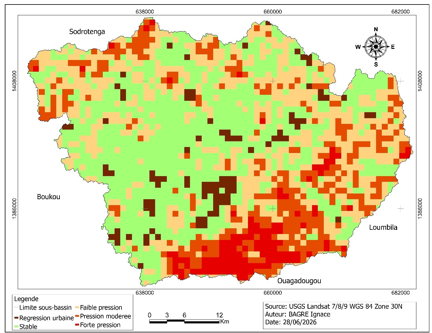 Carte de l'Indice de Pression Urbaine du sous-bassin du Massili
