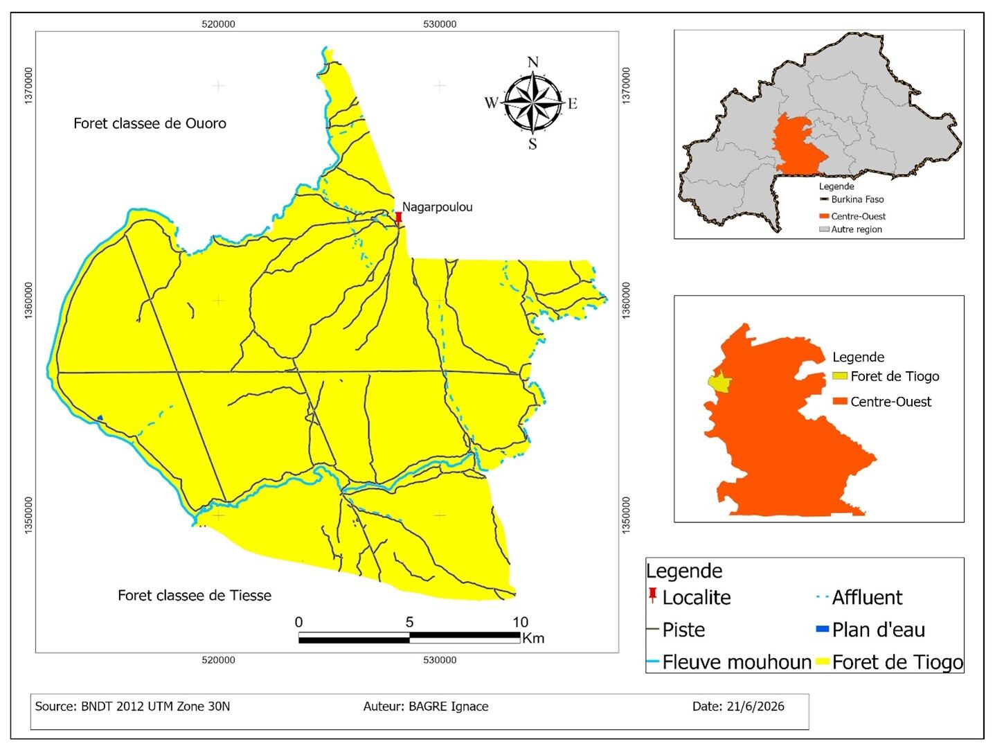 Carte de situation géographique de la Forêt Classée de Tiogo